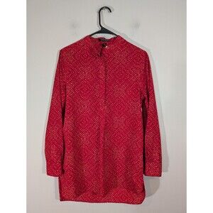 Lauren Ralph Lauren Women Long Sleeve Tunic Blouse Red Sz S Luxury Mature Office